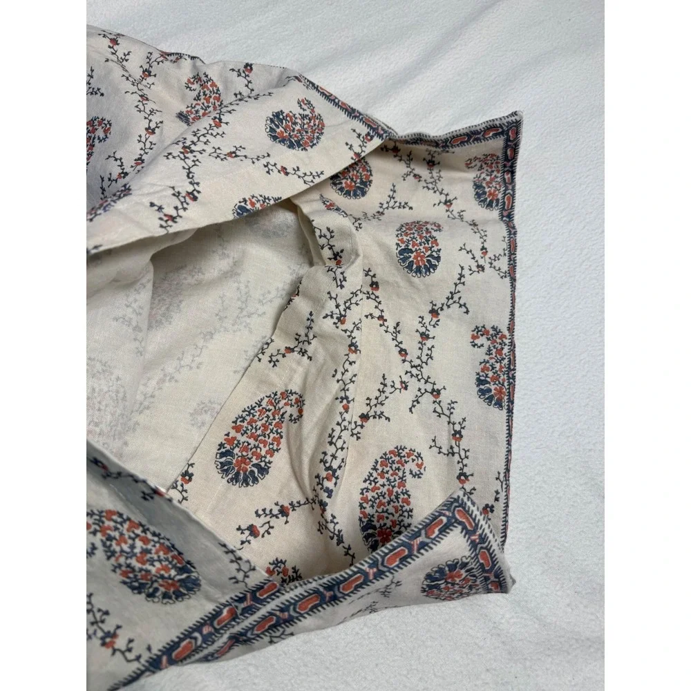 Pottery Barn King Pillow Shams Cream Blue Paisley Cotton Linen Blend 2pc